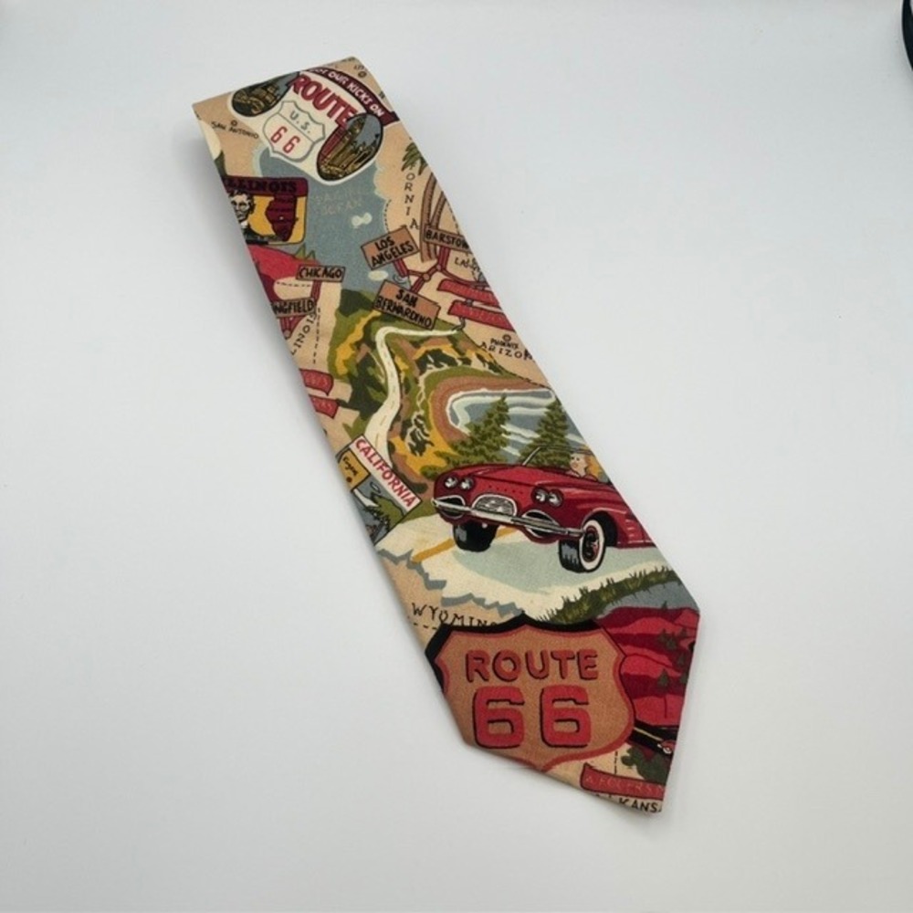 Beans McGee Mens‎ Route 66 Map Print Cotton Necktie Vintage Americana USA Made